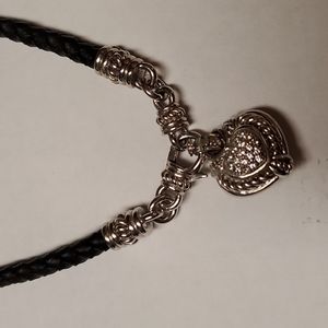Judith ripka sterling silver with braided leather necklace